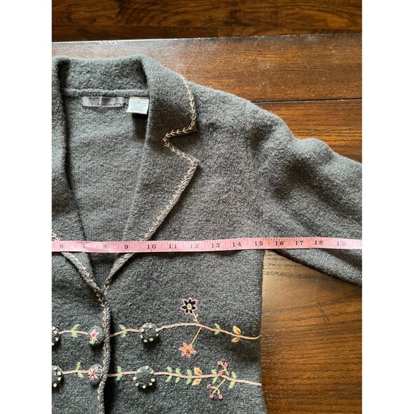 Lucidity Wool Blazer Grey Floral Embroidered Snap Button Pockets Boho Fairy S - Picture 8 of 11